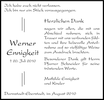 Traueranzeige von Werner Ennigkeit von Echo-Zeitungen (Gesamtausgabe)