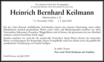 Traueranzeige von Heinrich Bernhard Keilmann von Rüsselsheimer Echo, Groß-Gerauer-Echo, Ried Echo