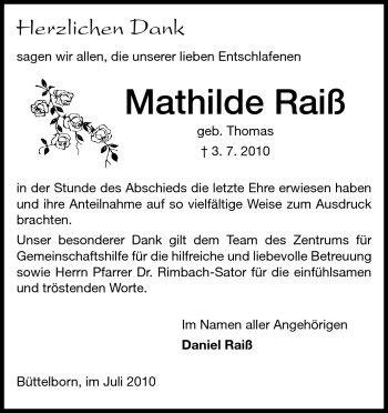 Traueranzeige von Maria Raiß von Rüsselsheimer Echo, Groß-Gerauer-Echo, Ried Echo