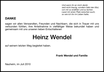 Traueranzeige von Heinz Wendel von Rüsselsheimer Echo, Groß-Gerauer-Echo, Ried Echo