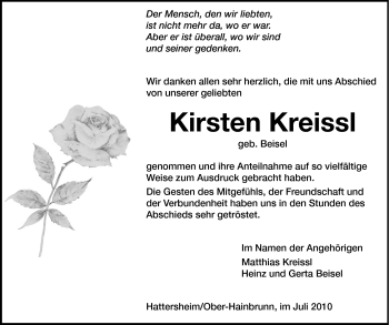 Traueranzeige von Kirsten Kreissl von Odenwälder Echo