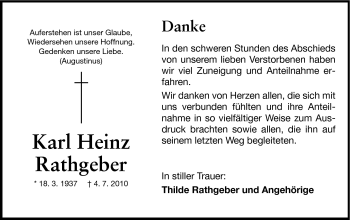 Traueranzeige von Karl-Heinz Rathgeber von Echo-Zeitungen (Gesamtausgabe)