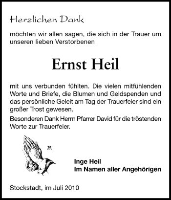 Traueranzeige von Ernst Heil von Darmstädter Echo, Odenwälder Echo, Rüsselsheimer Echo, Groß-Gerauer-Echo, Ried Echo