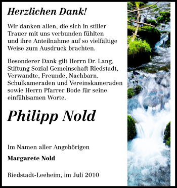 Traueranzeige von Philipp Nold von Rüsselsheimer Echo, Groß-Gerauer-Echo, Ried Echo
