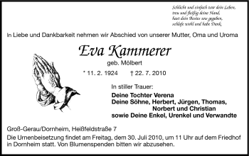 Traueranzeige von Eva Kammerer von Rüsselsheimer Echo, Groß-Gerauer-Echo, Ried Echo