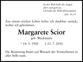 Traueranzeige von Margarete Scior von Darmstädter Echo, Odenwälder Echo, Rüsselsheimer Echo, Groß-Gerauer-Echo, Ried Echo