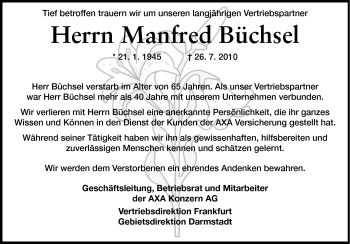 Traueranzeige von Manfred Büchsel von Echo-Zeitungen (Gesamtausgabe)