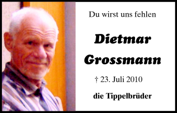 Traueranzeige von Dietmar Grossmann von Darmstädter Echo, Odenwälder Echo, Rüsselsheimer Echo, Groß-Gerauer-Echo, Ried Echo