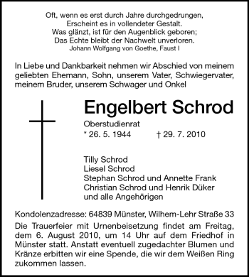 Traueranzeige von Engelbert Schrod von Echo-Zeitungen (Gesamtausgabe)