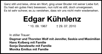 Traueranzeige von Edgar Kühnlenz von Echo-Zeitungen (Gesamtausgabe)