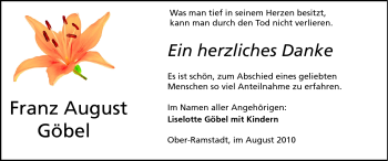 Traueranzeige von Franz August Göbel von Echo-Zeitungen (Gesamtausgabe)