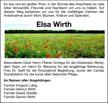 Traueranzeige von Elsa Wirth von Starkenburger Echo