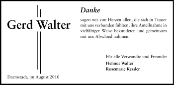 Traueranzeige von Gerd Walter von Echo-Zeitungen (Gesamtausgabe)