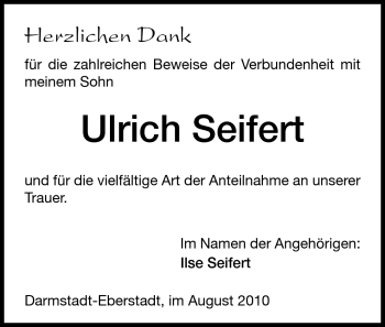 Traueranzeige von Ulrich Seifert von Darmstädter Echo, Odenwälder Echo, Rüsselsheimer Echo, Groß-Gerauer-Echo, Ried Echo
