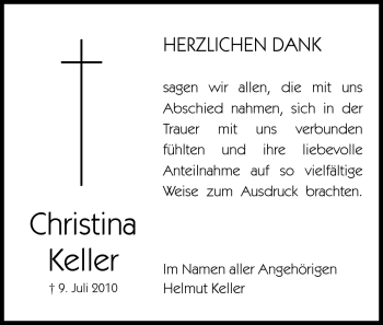 Traueranzeige von Christina Keller von Darmstädter Echo, Odenwälder Echo, Rüsselsheimer Echo, Groß-Gerauer-Echo, Ried Echo