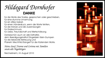 Traueranzeige von Hildegard Dornhofer von Odenwälder Echo