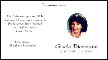 Traueranzeige von Gisela Biermann von Echo-Zeitungen (Gesamtausgabe)
