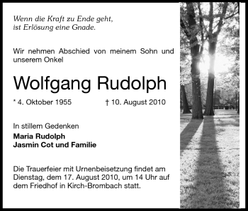Traueranzeige von Wolfgang Rudolph von Odenwälder Echo