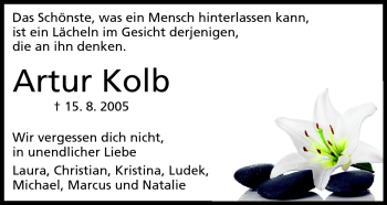 Traueranzeige von Artur Kolb von Rüsselsheimer Echo, Groß-Gerauer-Echo, Ried Echo