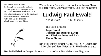 Traueranzeige von Ludwig Ewald von Rüsselsheimer Echo, Groß-Gerauer-Echo, Ried Echo