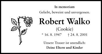 Traueranzeige von Robert Walko von Echo-Zeitungen (Gesamtausgabe)