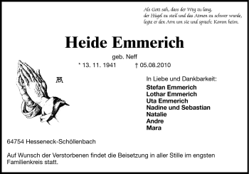 Traueranzeige von Heide Emmerich von Odenwälder Echo