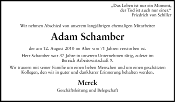 Traueranzeige von Adam Schamber von Echo-Zeitungen (Gesamtausgabe)