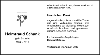 Traueranzeige von Helmtraud Schunk von Echo-Zeitungen (Gesamtausgabe)