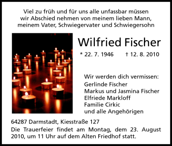Traueranzeige von Wilfried Fischer von Darmstädter Echo, Odenwälder Echo, Rüsselsheimer Echo, Groß-Gerauer-Echo, Ried Echo