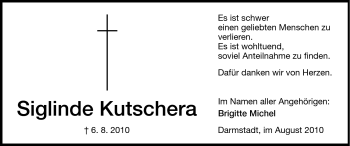 Traueranzeige von Siglinde Kutschera von Darmstädter Echo, Odenwälder Echo, Rüsselsheimer Echo, Groß-Gerauer-Echo, Ried Echo