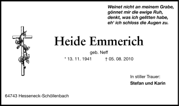 Traueranzeige von Heide Emmerich von Odenwälder Echo