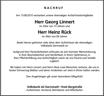 Traueranzeige von Georg Linnert von Darmstädter Echo, Odenwälder Echo, Rüsselsheimer Echo, Groß-Gerauer-Echo, Ried Echo