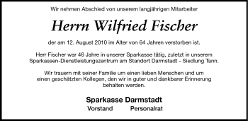 Traueranzeige von Wilfried Fischer von Echo-Zeitungen (Gesamtausgabe)
