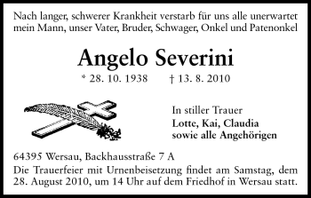 Traueranzeige von Angelo Severini von Echo-Zeitungen (Gesamtausgabe)