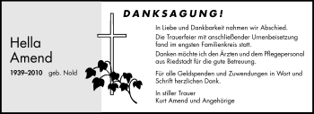 Traueranzeige von Hella Amend von Rüsselsheimer Echo, Groß-Gerauer-Echo, Ried Echo