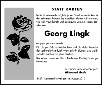 Traueranzeige von Georg Lingk von Echo-Zeitungen (Gesamtausgabe)