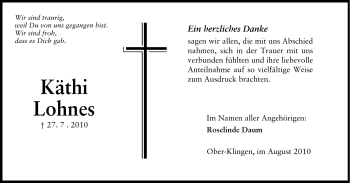 Traueranzeige von Käthi Lohnes von Echo-Zeitungen (Gesamtausgabe)