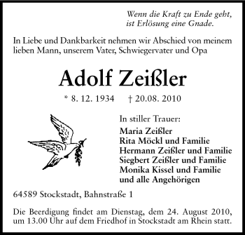 Traueranzeige von Adolf Zeißler von Rüsselsheimer Echo, Groß-Gerauer-Echo, Ried Echo