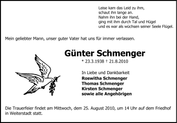 Traueranzeige von Günter Schmenger von Echo-Zeitungen (Gesamtausgabe)