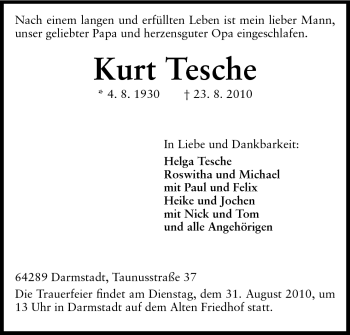 Traueranzeige von Helga Tesche von Echo-Zeitungen (Gesamtausgabe)