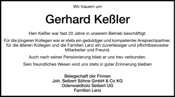 Traueranzeige von Gerhard Keßler von Odenwälder Echo