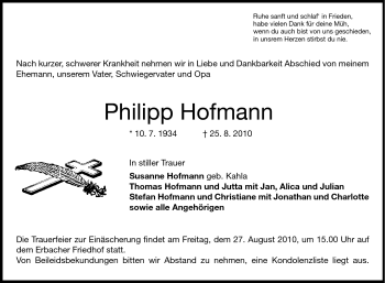 Traueranzeige von Philipp Hofmann von Odenwälder Echo