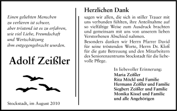 Traueranzeige von Adolf Zeißler von Rüsselsheimer Echo, Groß-Gerauer-Echo, Ried Echo