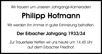 Traueranzeige von Philipp Hofmann von Odenwälder Echo