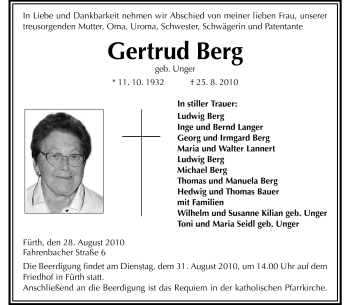 Traueranzeige von Gertrud Berg von Starkenburger Echo