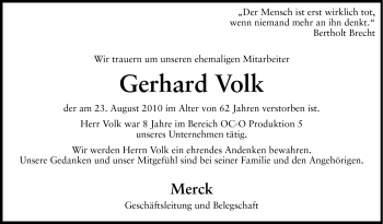 Traueranzeige von Gerhard Volk von Echo-Zeitungen (Gesamtausgabe)