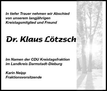 Traueranzeige von Klaus Lötzsch von Echo-Zeitungen (Gesamtausgabe)