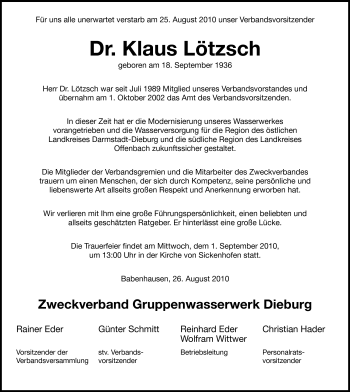 Traueranzeige von Klaus Lötzsch von Echo-Zeitungen (Gesamtausgabe)