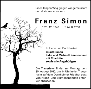 Traueranzeige von Franz Simon von Rüsselsheimer Echo, Groß-Gerauer-Echo, Ried Echo