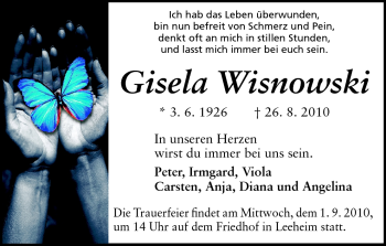 Traueranzeige von Gisela Wisnowski von Rüsselsheimer Echo, Groß-Gerauer-Echo, Ried Echo